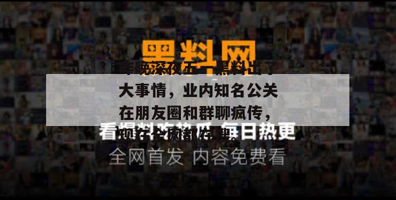 昨晚深夜五一黑料出了大事情，业内知名公关在朋友圈和群聊疯传，现在全网都在搜。
